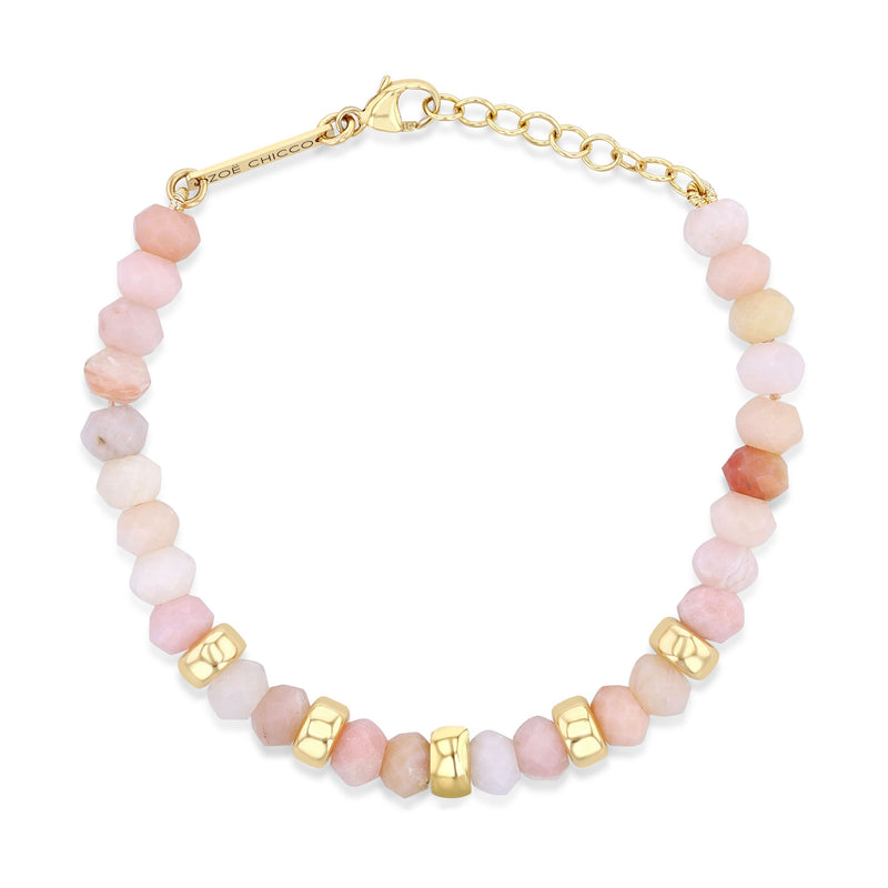 top down view of a Zoë Chicco 14k Gold & Faceted Pink Opal Rondelle Bead Bracelet
