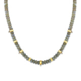 Zoë Chicco 14k Gold & Labradorite Rondelle Bead Necklace with 5 Prong Diamonds