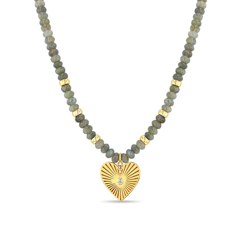 Zoë Chicco 14k Gold & Labradorite Rondelle Bead with Radiant Heart Pendant Necklace