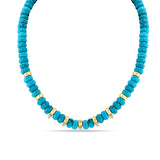 Zoë Chicco 14k Gold & Turquoise Rondelle Large Bead Necklace with 5 Prong Diamonds