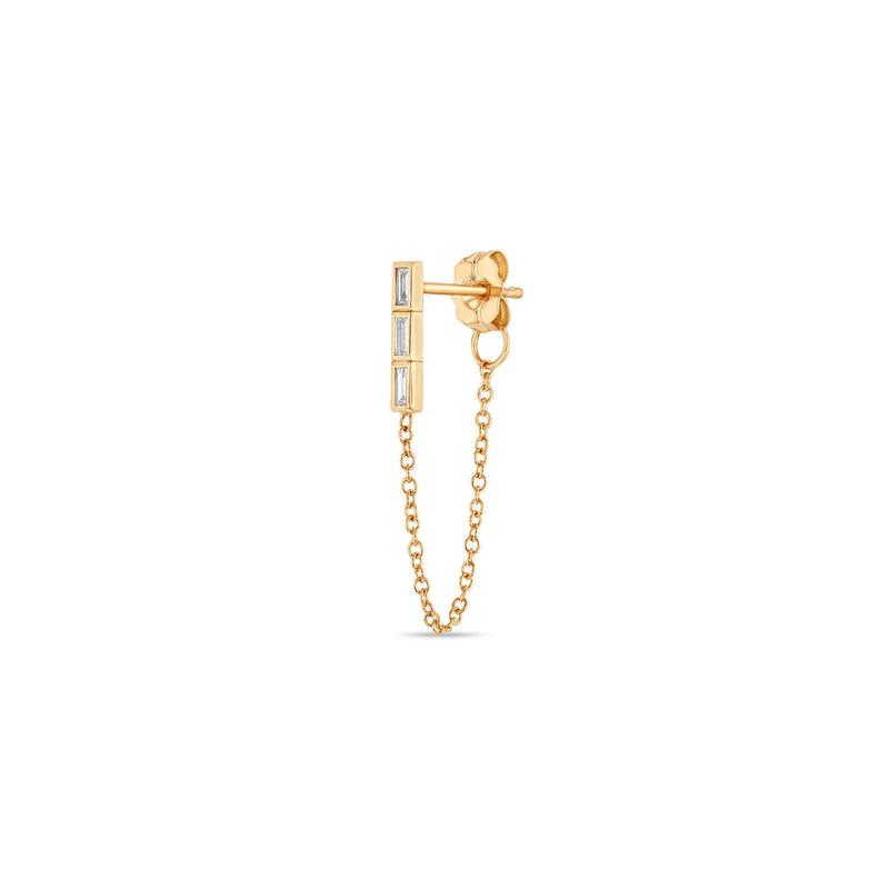 Single Zoë Chicco 14k Gold Channel Set Baguette Diamond Bar Chain Huggie Earring