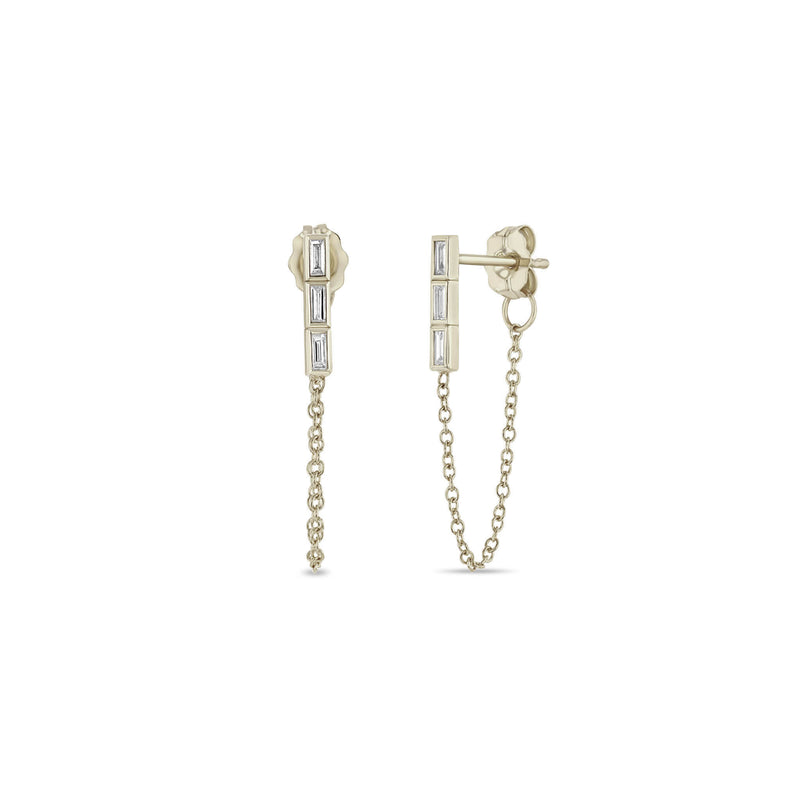Zoë Chicco 14k White Gold Channel Set Baguette Diamond Bar Chain Huggie Earrings