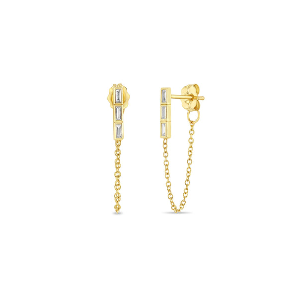 Zoë Chicco 14k Yellow Gold Channel Set Baguette Diamond Bar Chain Huggie Earrings