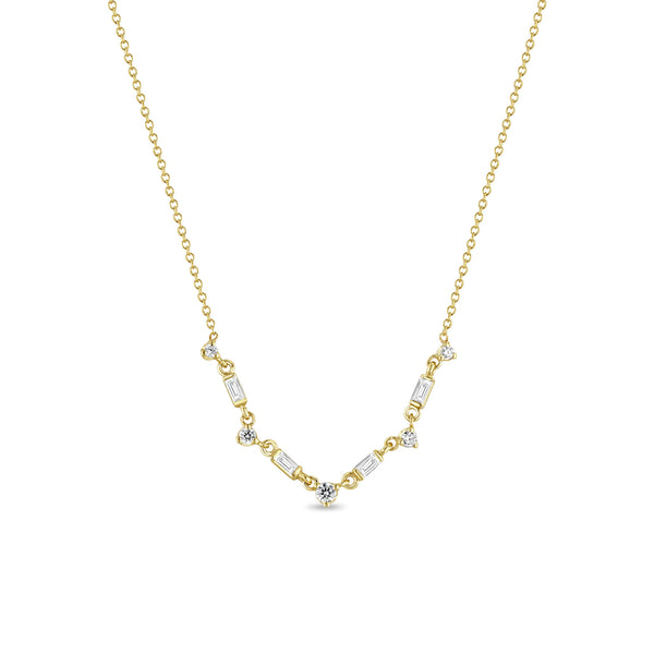 Zoë Chicco 14k Gold Linked Alternating Baguette & Prong Diamond Necklace
