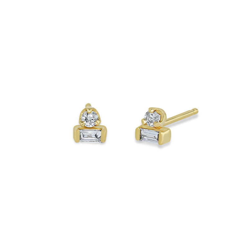 Zoë Chicco 14k Yellow Gold Baguette & Prong Diamond Stacked Stud Earrings