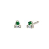 Zoë Chicco 14k Gold Baguette Diamond & Prong Emerald Stacked Stud Earrings