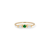 14k Emerald & Tapered Baguette Diamond 3 Stone Ring