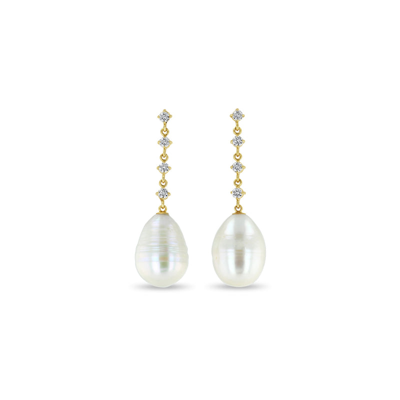 Zoë Chicco 14k Gold Linked Prong Diamond & Baroque Pearl Drop Earrings