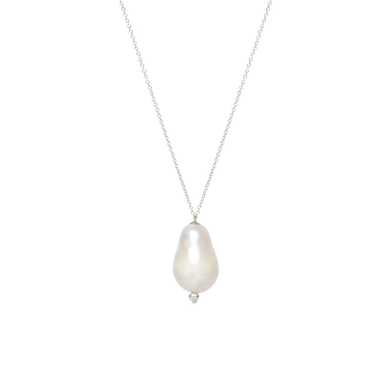 Zoe Chicco 14kt Gold Baroque Pearl and Prong Diamond Necklace