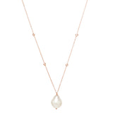 14k Baroque Pearl & Floating Diamond Stations Necklace