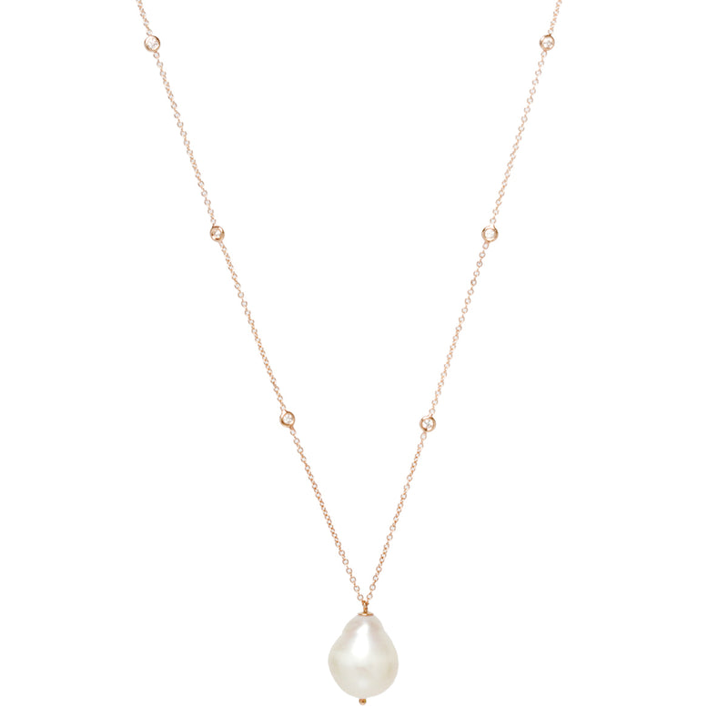 Zoë Chicco 14k Gold Baroque Pearl & Floating Diamond Station Necklace