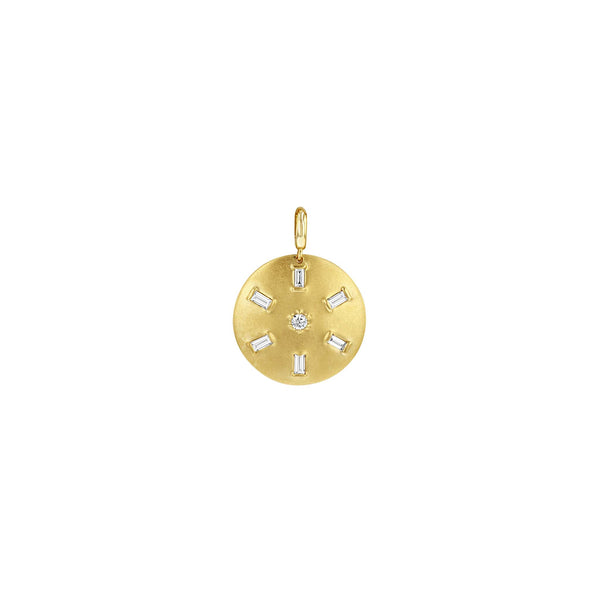 Zoë Chicco 14k Gold Baguette & Round Diamond Brushed Gold Domed Disc Clip On Pendant
