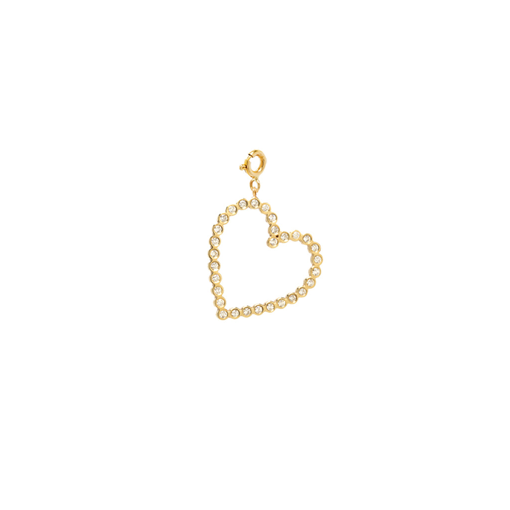 14k Diamond Bezel Angled Heart Charm Pendant on Spring Ring