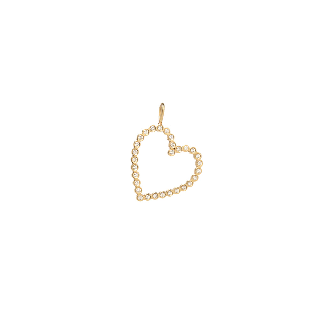 14k bezel set white diamond angled heart charm pendant