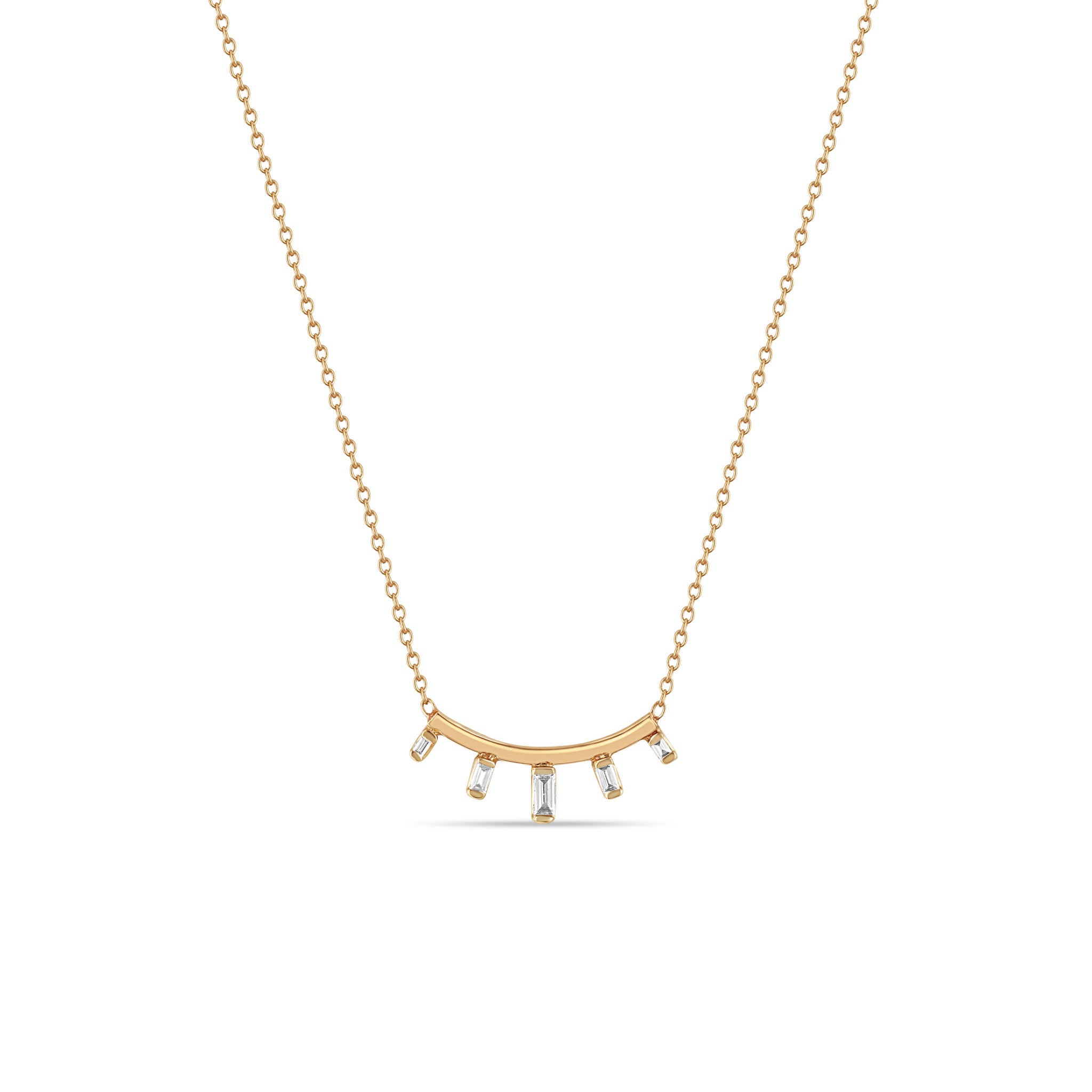 Zoë Chicco 14k Gold Graduated Baguette Diamond Curved Bar Necklace
