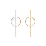 14k Long Bar & Circle Prong Diamond Earrings - SALE