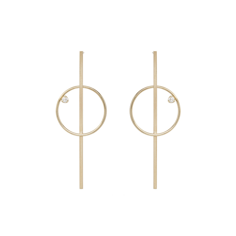 14k Long Bar & Circle Prong Diamond Earrings - SALE