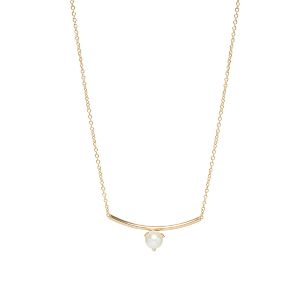 Zoë Chicco 14kt Gold White Pearl Curved Bar Necklace