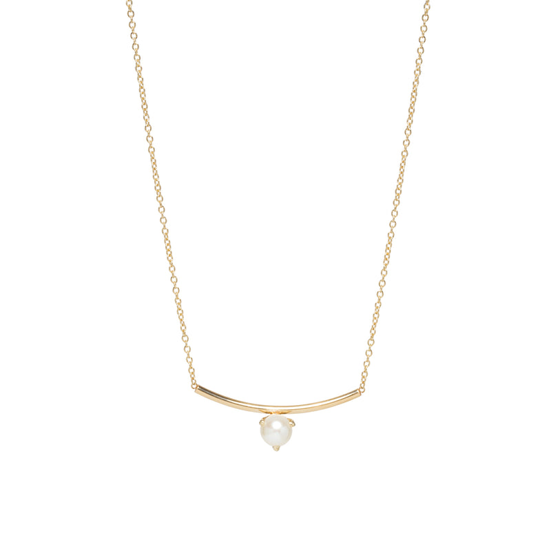 Zoë Chicco 14kt Gold White Pearl Curved Bar Necklace