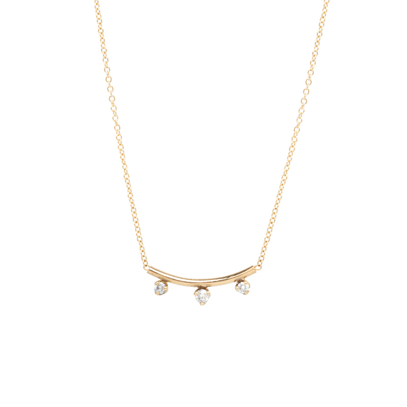 Zoë Chicco 14kt Gold Curved Bar Necklace with 3 Prong Diamonds