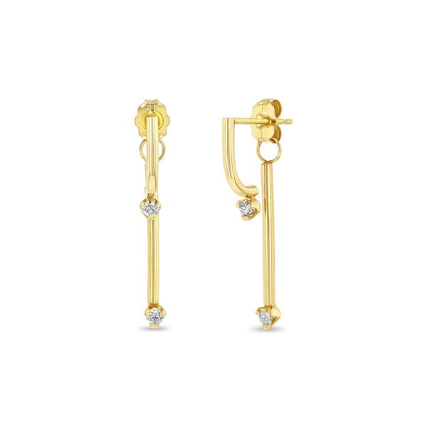 Zoë Chicco 14k Gold Mixed Double Bar & Prong Diamond Drop Earrings