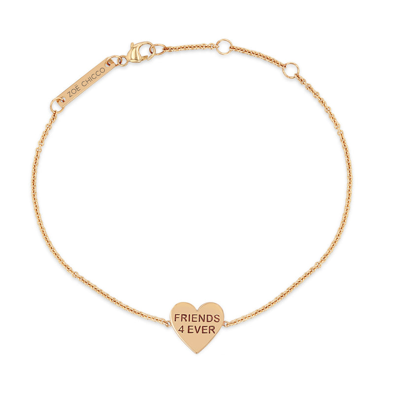 Zoë Chicco 14k Rose Gold Candy Heart Chain Bracelet engraved with FRIENDS 4 EVER