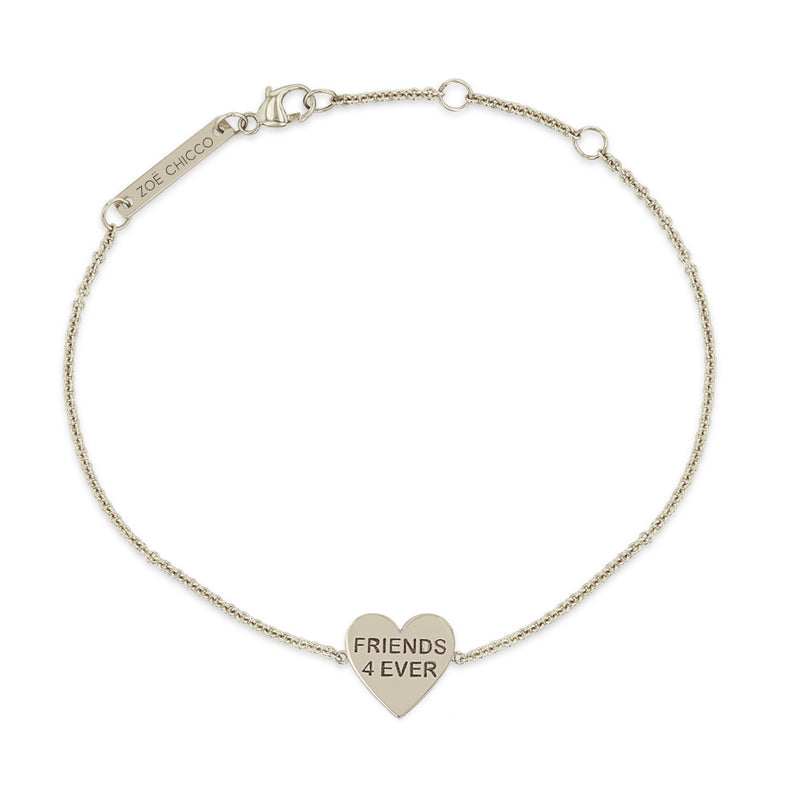 Zoë Chicco 14k White Gold Candy Heart Chain Bracelet engraved with FRIENDS 4 EVER