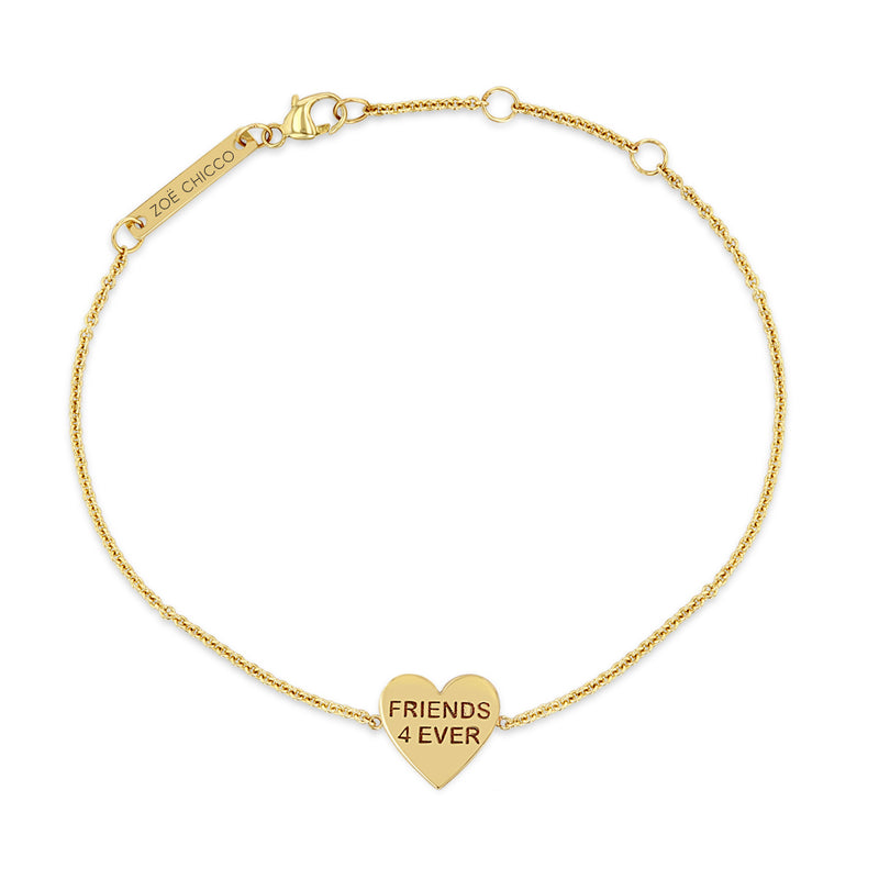Zoë Chicco 14k Yellow Gold Candy Heart Chain Bracelet engraved with FRIENDS 4 EVER