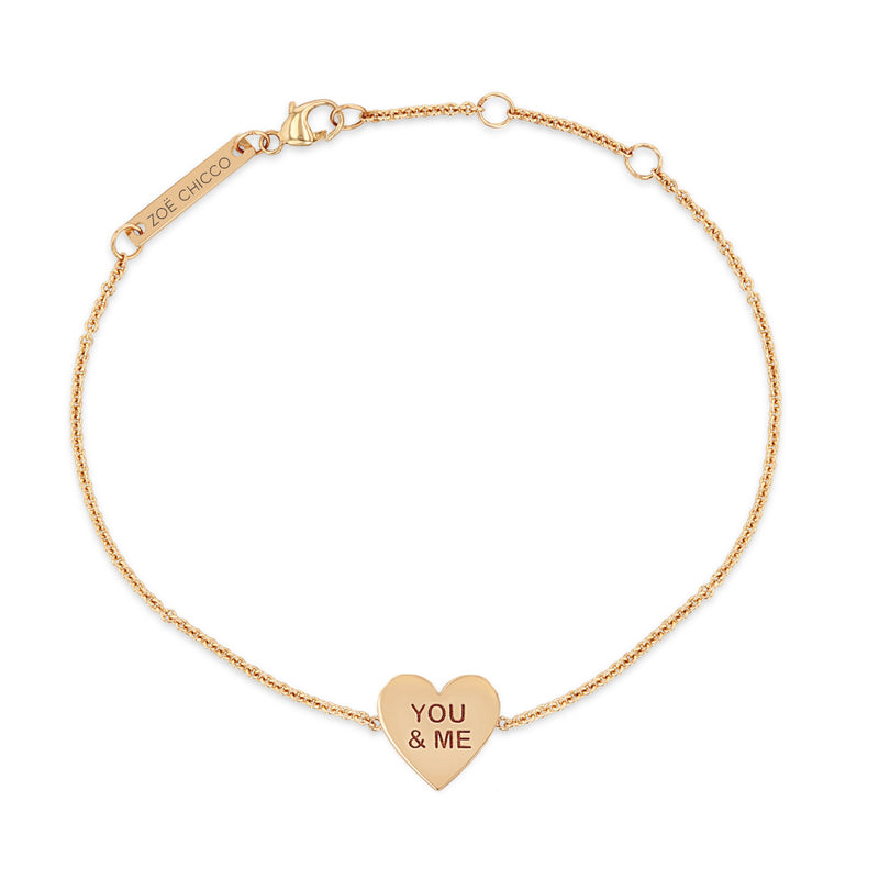 Zoë Chicco 14k Rose Gold Candy Heart Chain Bracelet engraved with YOU & ME