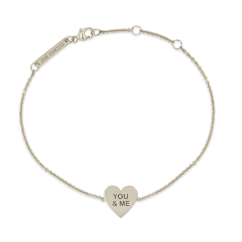Zoë Chicco 14k White Gold Candy Heart Chain Bracelet engraved with YOU & ME