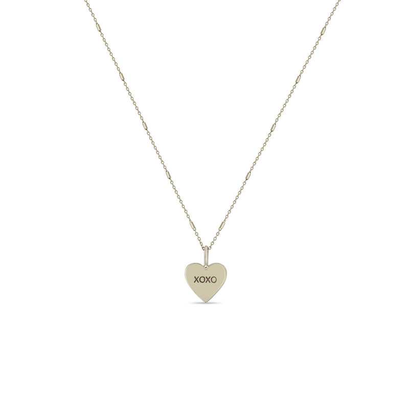Zoë Chicco 14k White Gold Candy Heart Pendant Bar & Cable Chain Necklace engraved with XOXO