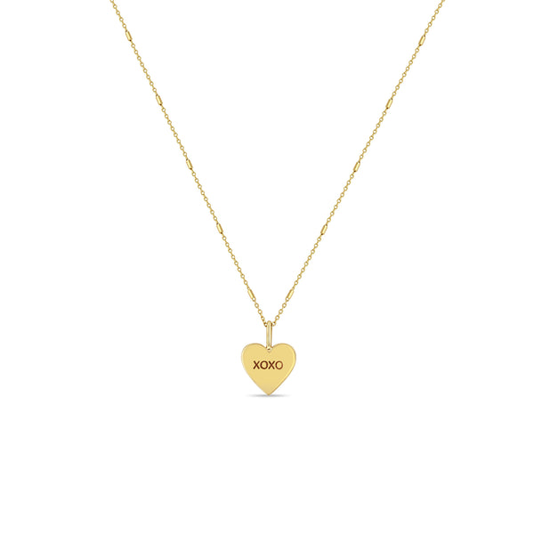 Zoë Chicco 14k Yellow Gold Candy Heart Pendant Bar & Cable Chain Necklace engraved with XOXO