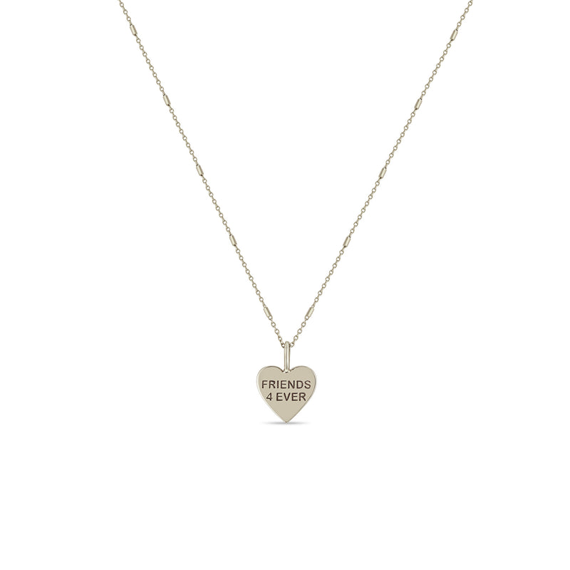 Zoë Chicco 14k White Gold Candy Heart Pendant Bar & Cable Chain Necklace engraved with FRIENDS 4 EVER