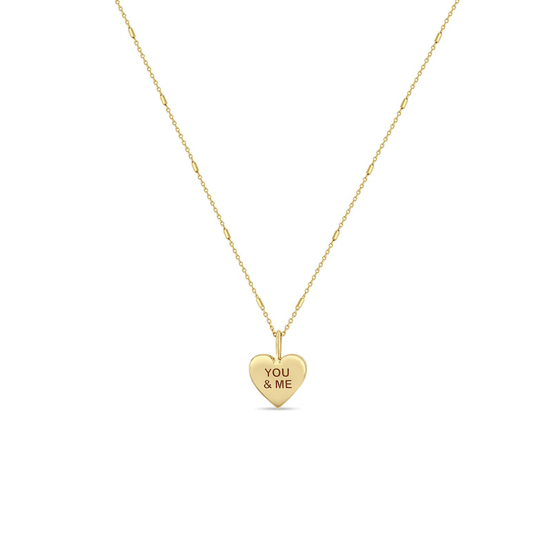 Zoë Chicco 14k Yellow Gold Candy Heart Pendant Bar & Cable Chain Necklace engraved with YOU & ME