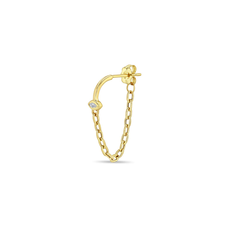 Single Zoë Chicco 14k Gold Marquise Diamond Mixed Wire & Square Oval Chain Huggie Hoop Earring