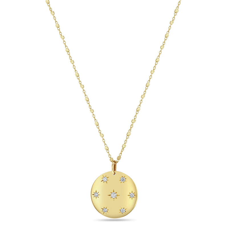 Zoë Chicco 14k Gold Scattered Star Set Diamonds Aura Disc Necklace