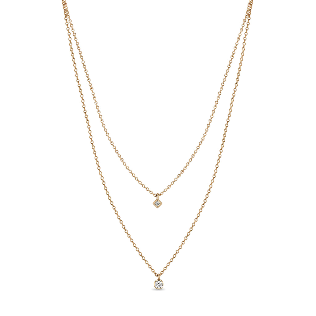Zoë Chicco 14k Gold Layered Round And Princess Diamond Necklace – ZOË ...