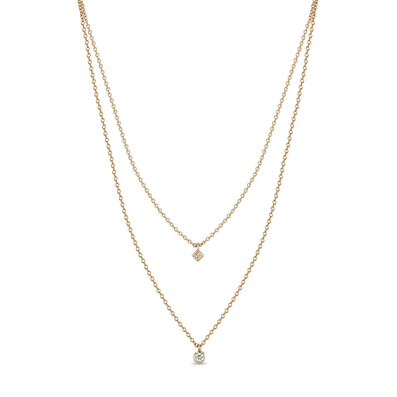 Zoë Chicco 14k Gold Layered Round And Princess Diamond Necklace – ZOË ...