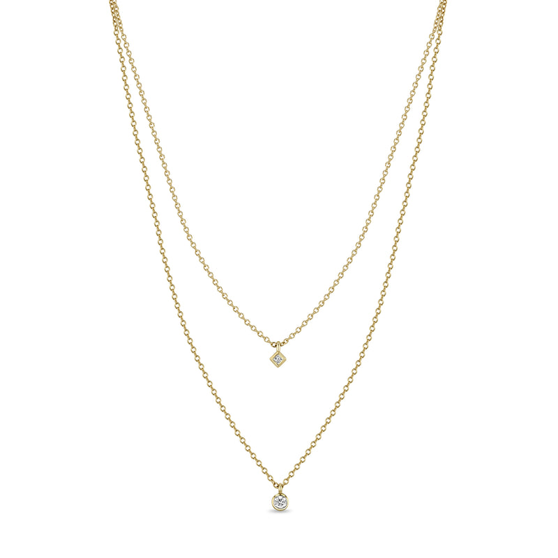 Zoë Chicco 14k Gold Layered Round And Princess Diamond Necklace