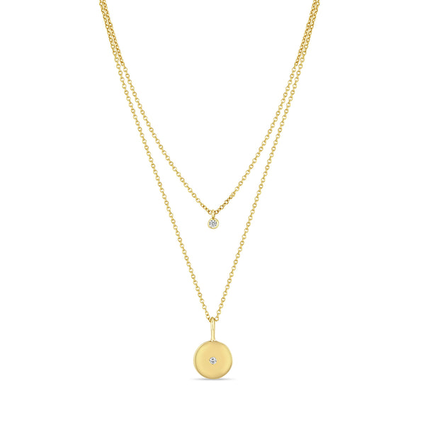 Zoë Chicco 14k Gold Diamond Bezel & Diamond Disc Pendant Layered Necklace