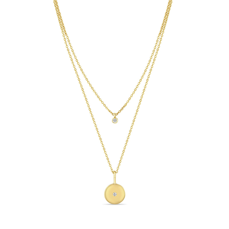 Zoë Chicco 14k Gold Diamond Bezel & Diamond Disc Pendant Layered Necklace