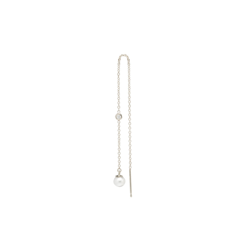 Zoë Chicco 14kt Gold Floating Diamond & Pearl Chain Threader Earring