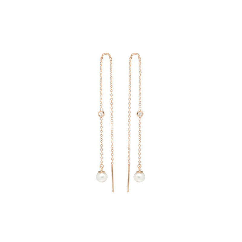Zoë Chicco 14kt Gold Floating Diamond & Pearl Chain Threader Earrings