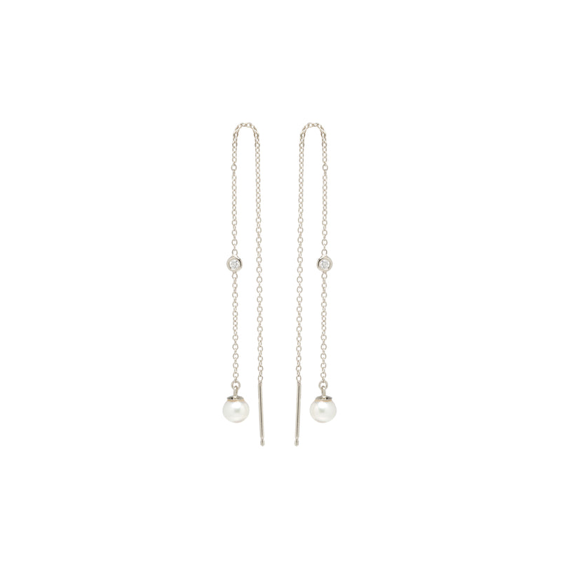 Zoë Chicco 14kt Gold Floating Diamond & Pearl Chain Threader Earrings