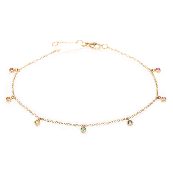 14k 7 Dangling Rainbow Sapphire Anklet
