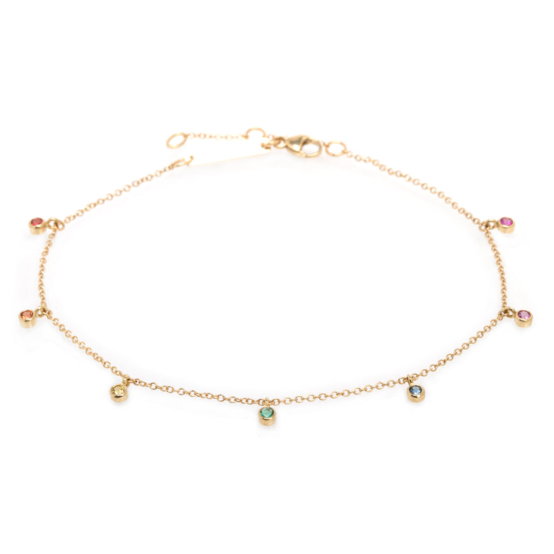 14k 7 Rainbow Sapphire Bezel Charm Bracelet