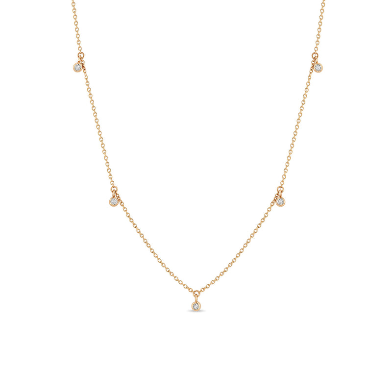14k 5 Dangling Diamond Bezel Necklace