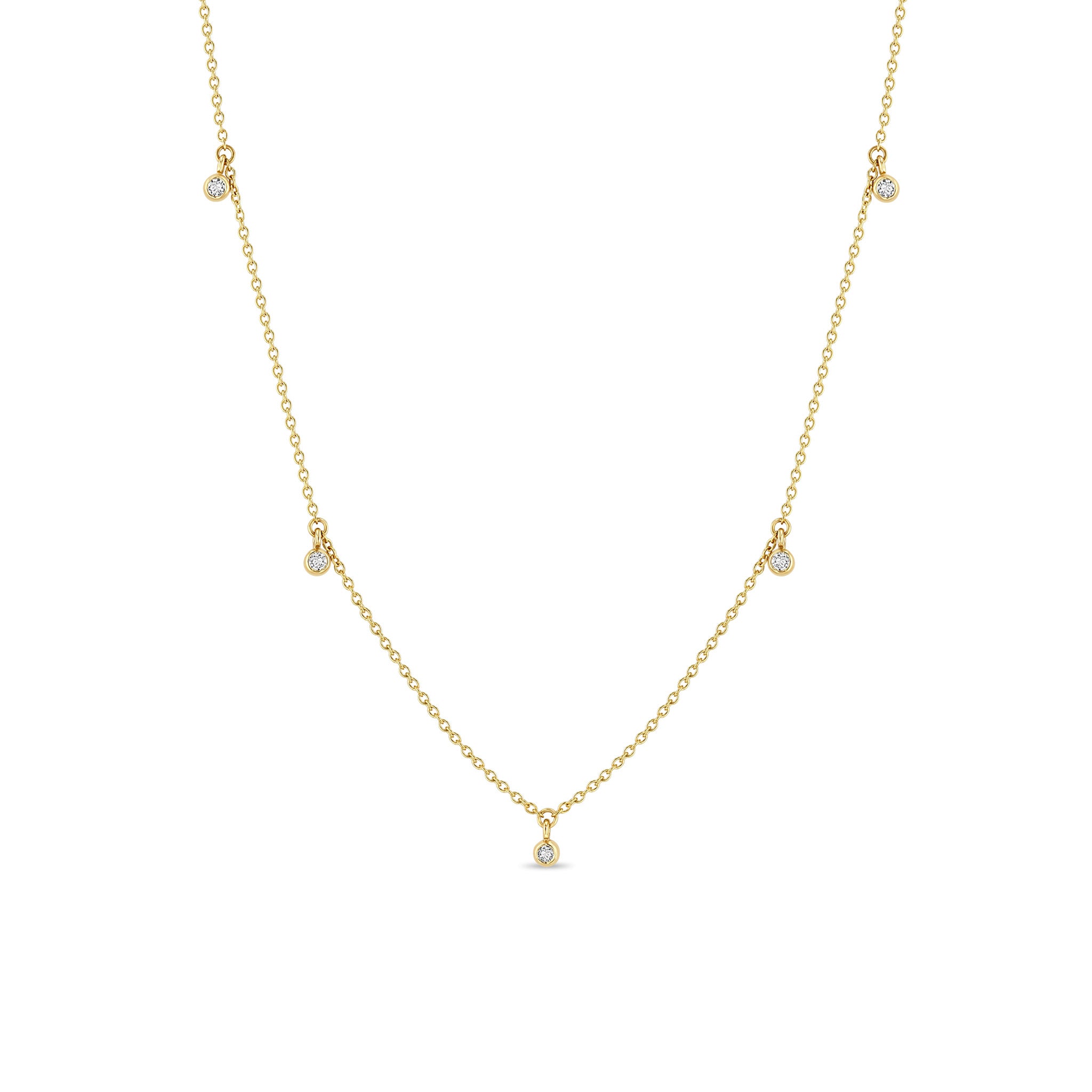 Zoë Chicco 14k Gold 5 Dangling Diamond Bezel Necklace