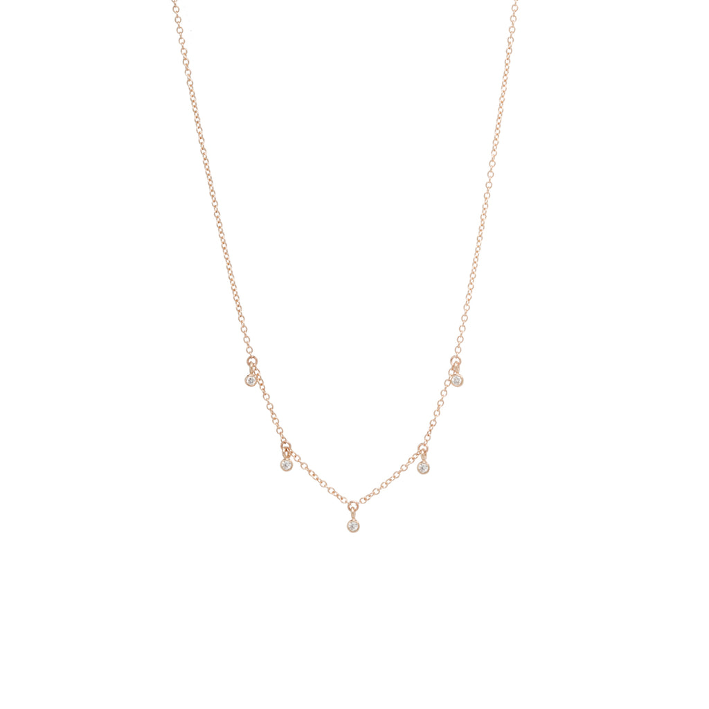 Zoë Chicco 14kt Gold 5 Tiny Dangling White Diamond Bezel Necklace – ZOË ...