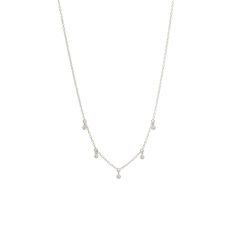 Zoë Chicco 14kt Gold 5 Tiny Dangling White Diamond Bezel Necklace
